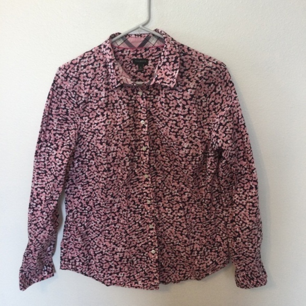 Talbots Y2K Pink and Black Patterned Button-Up Shirt Size 12